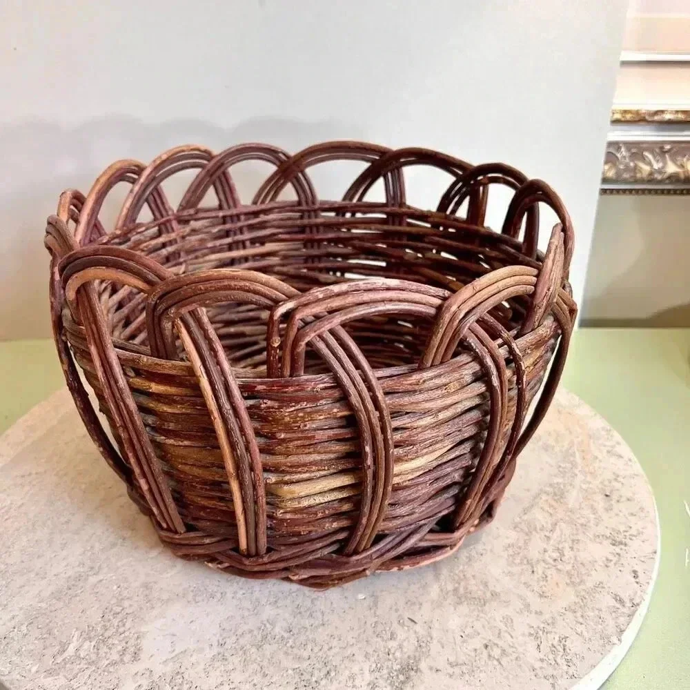 Handmade Wooden Sticks Twigs Round Basket Brown Woven 8 x 12‎ Inches